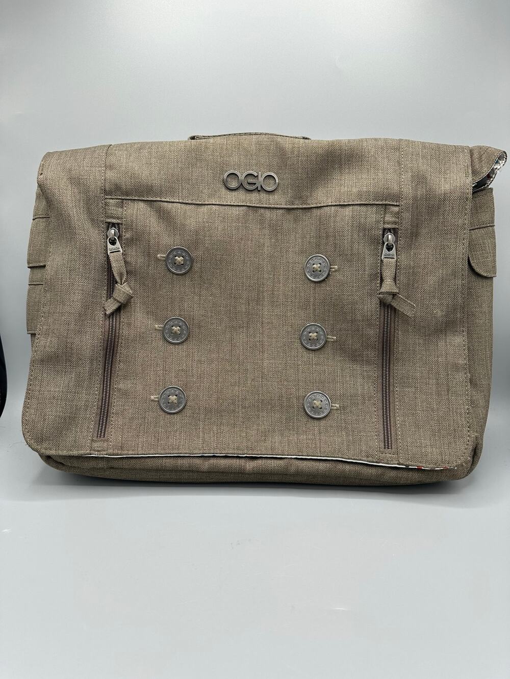 ✨ OGIO Olive Green Canvas Laptop Messenger Bag w/ Polka Dot Lining ✨